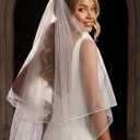 Pencil Edge 2 Tier Long Simple Plain Wedding Bridal Veil with Metal Comb