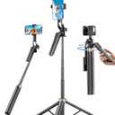 72" Phone Tripod, Tripod for iPhone with Wireless Remote Control, Portable Selfie Stick for iPhone, Live Streaming, Video Recording, Compatible with Cell Phones, Cameras