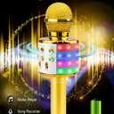 BlueFire 4 in 1 Karaoke Wireless Microphone with LED Lights, Portable Microphone for Kids, Great Gifts Toys for Kids, Girls, Boys and Adults (Gold)