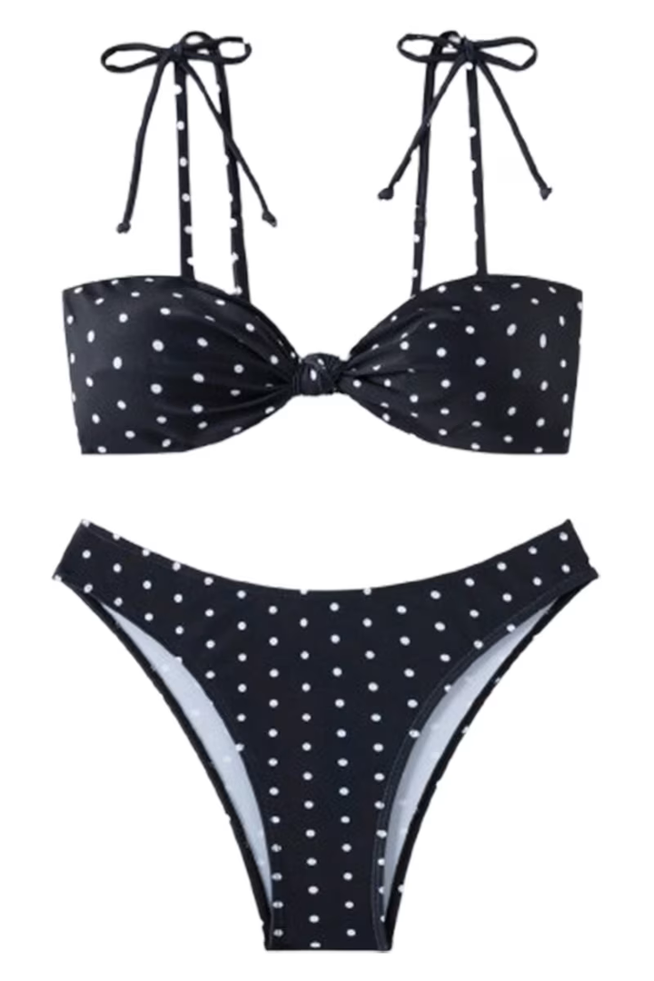 Milumia Women's Polka Dots Bikini Sets 2 Piece High Cut Tie Shoulder Swimsuit Beachwear Multicolor Medium