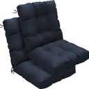 Outdoor Chair Cushions Set of 2, 42x21x4 Inch Patio Cushion for Dining/Rocking Chairs, High Back Soft Seat Pad with Ties, Indoor Outside Use, Fade-Resistant & Waterproof, Dark Blue