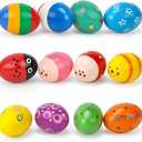 POPLAY 12PCS Wooden Egg Shakers, Musical Instruments for Babies Hand Maracas for Kids Easter Basket Stuffers Percussion Musical Eggs