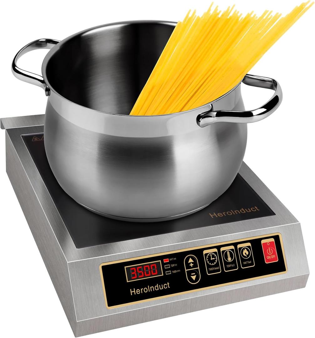Portable Induction Cooktop 208-240V 3500W Dual IGBT Modules Commercial hot plate and electric stove top burner with LCD sensor push-buttonBlack
