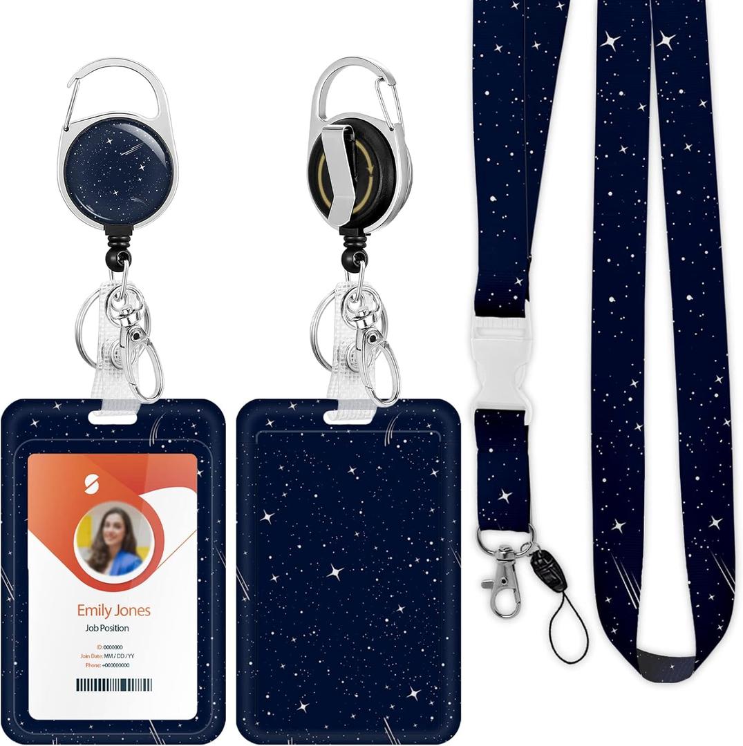 ID Badge Holder with Lanyard,Retractable ID Badge Card Holders Detachable Neck Lanyard Strap with Badge Reel and Vertical ID Holder for Nurse Students Teachers Office Staff(Meteor)