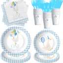 One Silly Goose First Birthday Plates and Napkins Party Decorations for Boys Tableware, Blue Goose 1st Birthday Party Supplies, Disposable Paper Plate, Cup, Napkin, Cutlery, 24 Guests