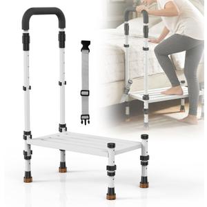 Wide Platform Medical Step Stool with Handle for Elderly/Adults - Heavy Duty 800lbs Capacity, Adjustable Handrail (32.5-40.4) for Bed, SUVs/Trucks & Bathroom Safety Classic White