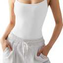 SUUKSESS Women Sexy Square Neck Thong Bodysuit Backless Cami Bodysuit Top (White, M)