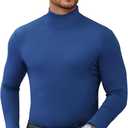 Men's Turtleneck Casual Basic High Neck Long Sleeve T Shirts Half Neck Lightweight Pullover Sweater (Blue, M)