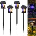 4 Pcs Solar Bug Zapper Outdoor Waterproof 2 in 1 Mosquito Zapper Solar Powered Mosquito Fly Trap Repellent Lamp Kills Bugs LED Lamp Warm Purple Light for Garden Yard Lawn (Black Warm Purple)