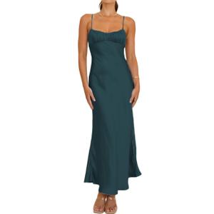 Satin Spaghetti Strap Backless Ruched Twist Cocktail Dresses for Women Silk Open Back Cut Out Midi Dress Wedding Guest XS