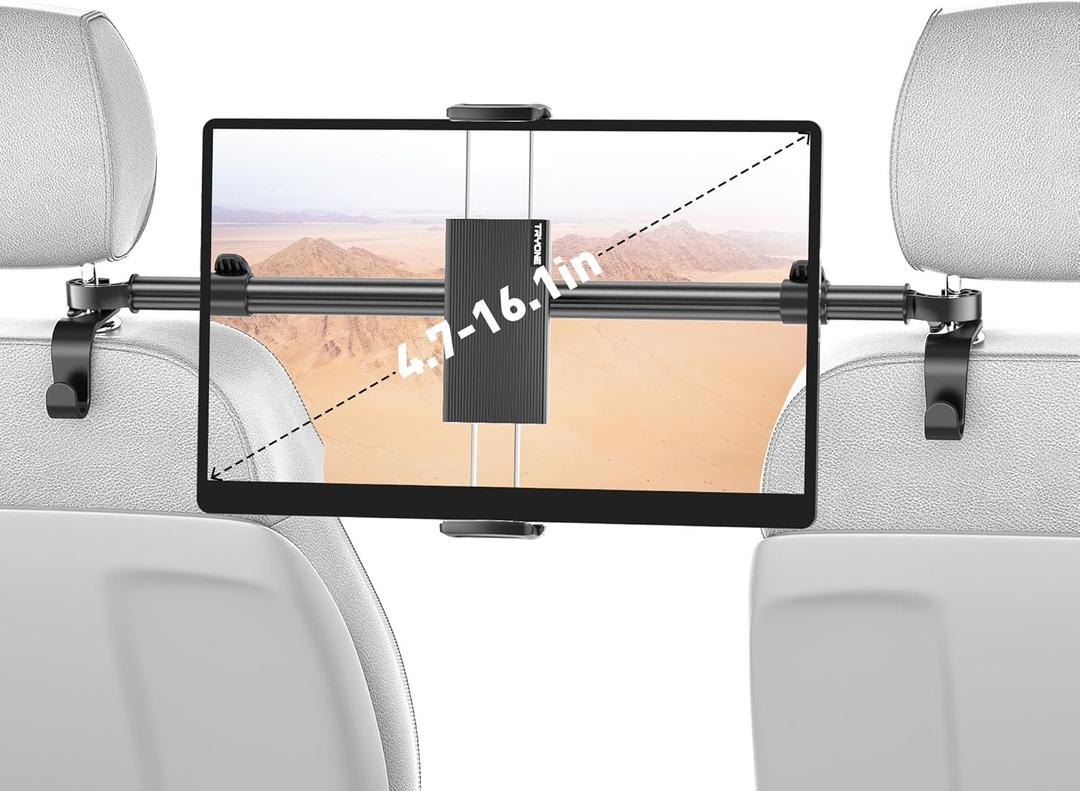Car Tablet Holder Mount for iPad: Headrest Tablet Stand for Car Back Seat Compatible with iPad Pro Air Mini | Galaxy Tab | Kindle Fire HD | Switch OLED or Other 4.7-16.1" Devices (Black)