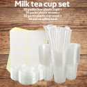 50 Sets Clear Plastic Cups With Flat Lids,16oz Disposable Iced Coffee Cups with Straws and Stickers,Plastic Cups for Iced Coffee,Cold Drinks,Juice, Bubble Boba Tea,Smoothie, Milkshake, 200 Piece Set