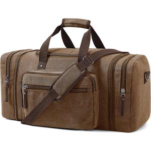 Canvas Expandable Duffle Bag for Men Traveling, Luggage Travel Bag Weekender Overnight Bag,Mens Gym Carry on Duffel Bags (55L, Coffee)