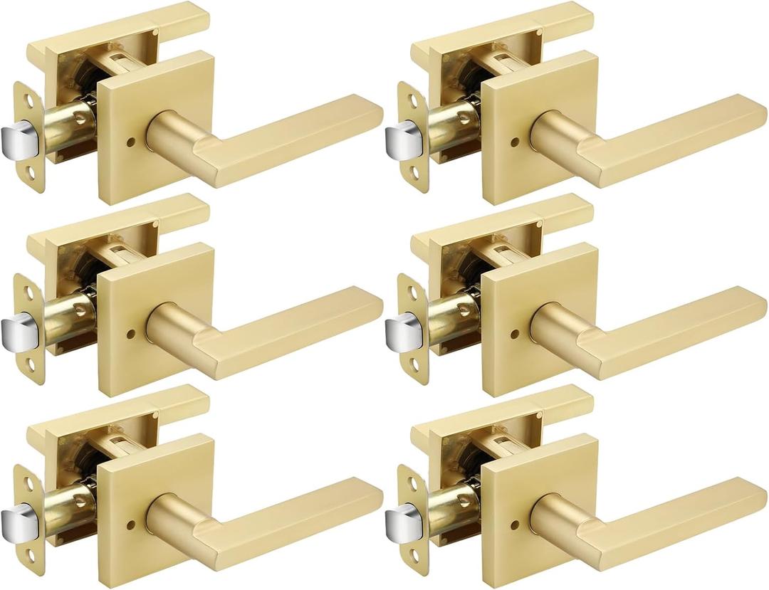 Haidms Gold Door Handles Interior, Zinc Alloy Brushed Gold Privacy Indoor Door Handles, Brushed Brass Inside Door Levers, Heavy Duty Brass Interior Door Levers for Bathroom, Bedroom, (6 Pack)