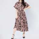 Women's Summer Leopard Print Casual Dress - Shirt Collar V-Neck Short Sleeve Flowy A-Line Dress (M)