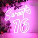 Sweet Sixteen Neon Sign Sweet 16 Neon Light 16th Birthday Pink Led Neon Light for Bedroom Home Wall Decor Birthday Gifts for Girls with Dimmable Switch and USB Powered