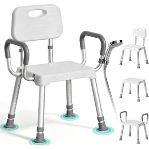 HOMENURSE Shower Chair for Inside Shower, 400 lbs, Wider Seat, Lightweight | 9-Level Height Adjustment, 2.55" Wider Suction Cups, Non-Slip, Tool-Free Conversion, for Seniors Disabled and Recovery