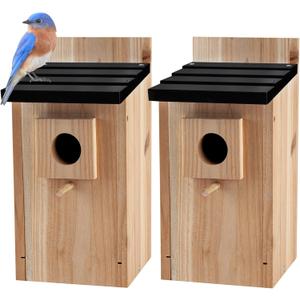 CARTMAN 0.5 Inch Thick Blue Bird Box House, Wood Bird Houses for Outside, Hummingbird House for Outside Clearance Garden Country Cottages, 2PK