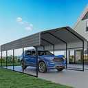 Real Relax 12X20 FT Carport with Galvanized Steel Roof, Heavy Duty Steel Frame Metal Carport Canopy, Large Garage Storage Shelter Shade for Boat, Pickup, Car, Tractors, Grey