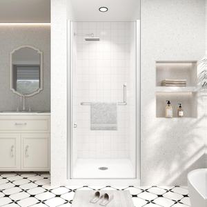 Frameless Pivot Shower Door 32"-34" Wx72 H,1/4"(6mm) Clear Nano Coated (SGCC) Tempered Glass,Reversible Swing Shower Door for Walk-in Shower,Modern Brushed Nickel Finish