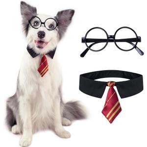 Dog Glasses Necktie Costume Set, Cute Cosplay Apparel Accessories with Dog Neck Tie Collar and Sunglasses Frame for Medium Dog