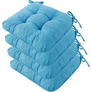 Chair Cushions for Dining Chairs, Tufted Foam Kitchen Chair, Non-Slip Seat Cushions with Ties Set of 4, 15.5" x 15.5" x 4", Light Blue