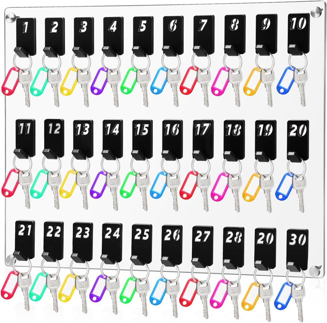 Acrylic Key Board with 30 No. Hooks Wall Mount Key Rack Holder Hanger Storage for Real Estate Offices Rentals Car Dealer Valet Parking Small Businesses (Transparent)