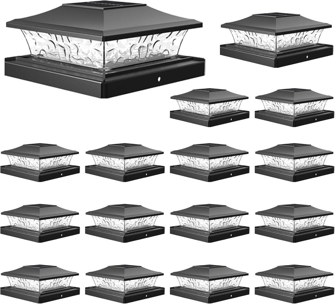 VOLISUN Solar Post Cap Light 16Pack Black: RGB Color Changing - Fence Cap Lights Solar Outdoor Waterproof for 4x4 5x5 6x6 Wooden Vinyl Post