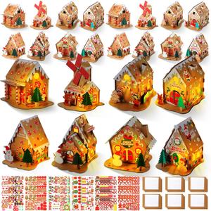 Yunsailing 24 Set Christmas Craft Kit Gingerbread House Kit Make a Gingerbread House Craft 3D for Xmas Party Game Supplies