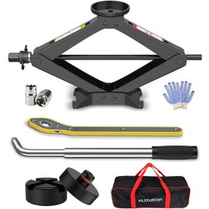 Scissor Jack for Car, 2.5 Ton Car Jack Kit for Tesla Model 3/Y/S/X, 2 in 1 Universal Tire Changing Kit with 2 Jack Pads & 2 Wrenches for Sedan, SUV, MPV (Black)