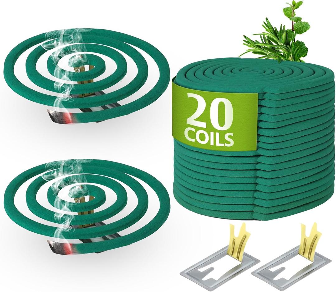 Coils Outdoor Patio Fresh Scent,Use Reaches Up to 10 feet, Each Coil Burns for 5-7 Hours (Contains 20 coils & 2 Stands)