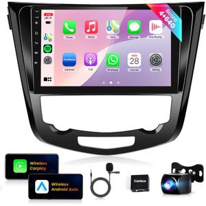 DSP 46EQ  8core 4+64G Car Radio for Nissan Rogue X-Trail Qashqai 2014-2018 with Wireless Carplay Android Auto 10.1inch 1280x720P Touchscreen Car Audio 59UIs 5.0Bluetooth WiFi/GPS RDS/FM Rear Camera