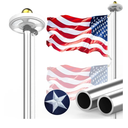 100MPH 12 Gauge Flagpole Kit with Solar Light and Flag 2mm Thick, Heavy Duty Flag Pole Holder with Light Solar Powered, Flagpole Kit 20FT Silver with Pulley and Rope, for Outside House