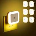 6PCS Plug-in Square Night Light, with Dusk to Dawn Sensor, Suitable for corridors, Stairs, bathrooms, Kitchens, and bedrooms - Warm Yellow