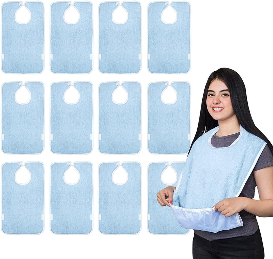 Avalon Towels Waterproof Adult Bibs for Women, Clothing Protector bibs for adults senior citizens washable (Blue (Pack of 12))