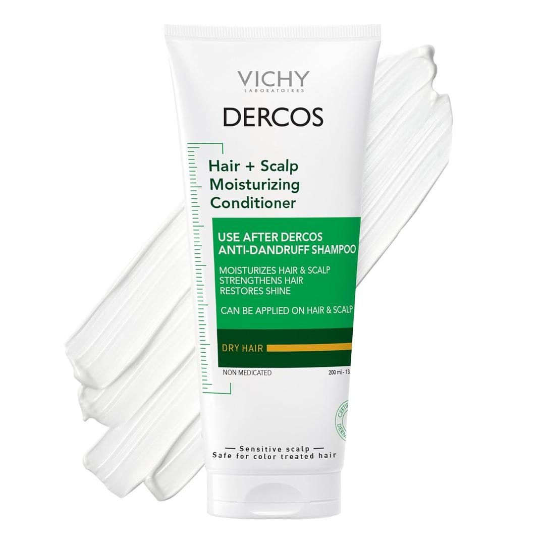 Dercos Hair & Scalp Moisturizing Conditioner, Formulated With Glycerin, Niacinamide + Hyaluronic Acid, Hair Conditioner & Scalp Moisturizer, Strengthens, Post Dandruff Treatment, 6.7 Fl Oz