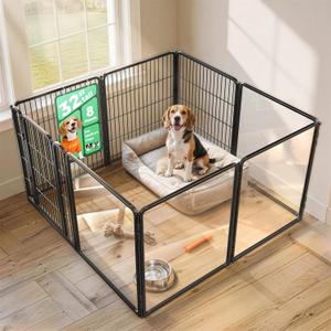 FXW AuraSpace Pro Acrylic & Wire Mesh Indoor Dog Playpen, 32" Height 8 Panels Metal Dog Pen for Small and Medium Dogs, Black Patented