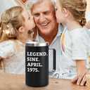 Lifecapido Legend Since April 1975 20oz Insulated Coffee Mug with Lid, Aries Taurus 50th Birthday Gifts for Him Men Dad Husband Uncle, Black
