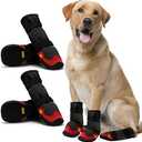Dog Shoes for Hot Pavement Anti-Slip Dog Boots & Paw Protectors for Summer Rainy Day Dog Snow Boots Waterproof Dog Shoes for Small Medium Large Dogs with Reflective Straps for Hiking 4Pcs (Black Red, Size 4 :2.56''x2.16''(L*W)) 