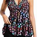 AI'MAGE Women's Tankini Swimsuit Two Piece 2025 Halter V Neck Bathing Suit with Shorts Tummy Control Modest Swimwear (3X-Large, Colorful Leopard)