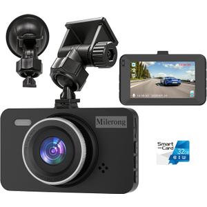 Dash Cam Front Car Camera, FHD 1080P Dashcam for Cars, Dash Camera with 32G SD Card, 24 Hours Parking Monitor, Night Vision, Loop Recording, G-Sensor, 3'' IPS Screen, 170Wide Angle
