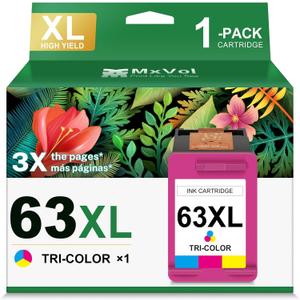 63XL Ink Cartridge Replacement for HP Ink 63 XL HP63 High Yield Ink Compatible for HP Deskjet 1112 3637 3630 2130 Officejet 4650 3830 5200 5255 5258 Envy 4520 4510 1-Pack Color