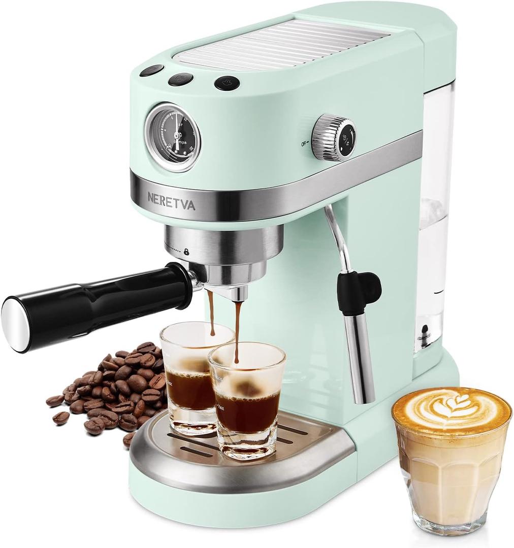 Neretva 20 Bar Espresso Coffee Machine with Steam Wand for Latte Espresso and Cappuccino, Compact Espresso Maker For Home Barista, 1350W Premium Italian High Pressure - Mint Green