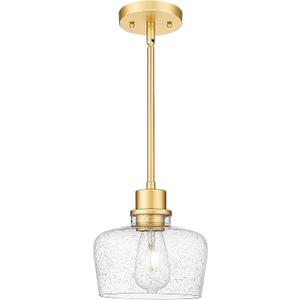 Emak 8 Inch Gold Pendant Light Fixtures, Modern Pendant Lights Kitchen Island with Seeded Glass Shade, 1 Light Hanging Light for Kitchen Island, Dining Room, Bathroom, Bedroom, PL122-GD
