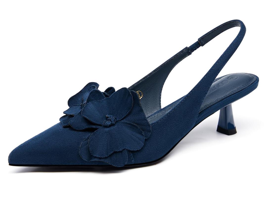 Coutgo Womens Slingback Kitten Heels Flower Closed Pointed Toe Pumps Wedding Party Dress Sandals Shoes
 11
