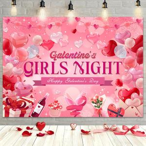 MEHOFOND 7x5ft Galentines Day Backdrop Galentine's Girls Night Decorations Banner Girls Theme Party Ladies Valentines Day Party Photography Background Happy Galentine's Day Photo Booth Props (Pink Red)