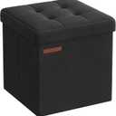 SONGMICS Storage Ottoman, Foldable Small Ottoman Foot Rest, 11.8 Inches Foot Stool, Cube Ottoman with Storage, Load up to 286 lb, for Living Room, Bedroom, Dorm, Ink Black ULSF028B01