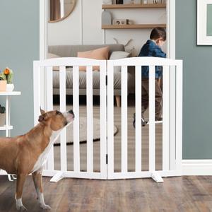 ZJSF Foldable Freestanding Indoor Dog Gate for House - Wood White Long Pet Gates - Support Feet Included, 32" Height-2 Panels