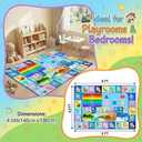 Educational ABC Area Rug for Bedroom, Classroom, 4.5x6 Ft Learning Alphabet Rug with Numbers Animals Seasons Fruits, Non-Slip Washable Soft ABC Floor Carpet, Blue