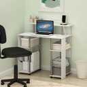 Furinno Jaya Simple Design Computer Writing Desk, White Oak/Stainless Steel, 35"W with Side Storage